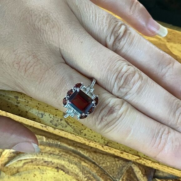 Red Labradorite Vermelho Red Garnet Sterling Silver Ring Size 9.75 - Picture 4 of 9